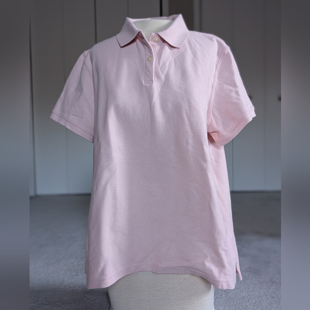L L Bean Set of Pink And Navy & White Striped Cotton Relaxed Fit Polo Shirts - Picture 2 of 16